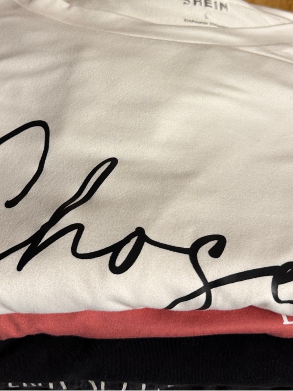 SHEIN White Short Sleeve Graphic Tee with Black Script